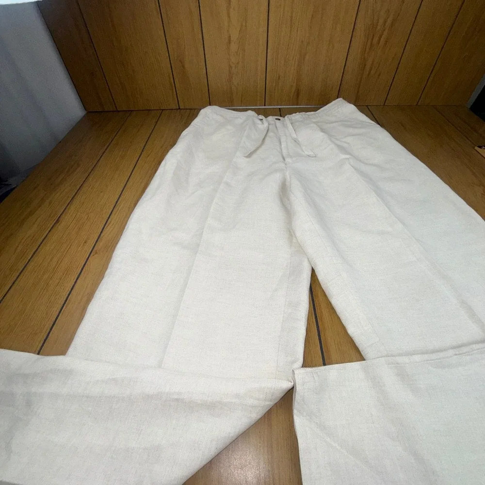 Cubavera‎ Mens XL 40-42 Beige Linen Blend Drawstring Straight Leg Casual Pants